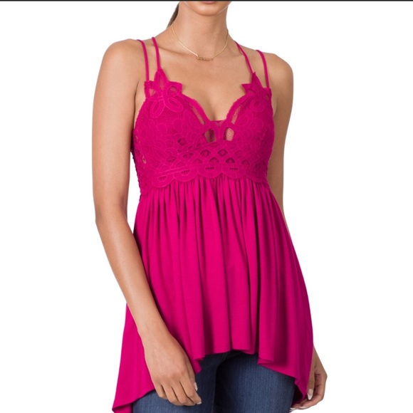 Zenana Outfitters Tops - Hot Pink Crochet Lace Cami Tunic w/Criss X Back NWT